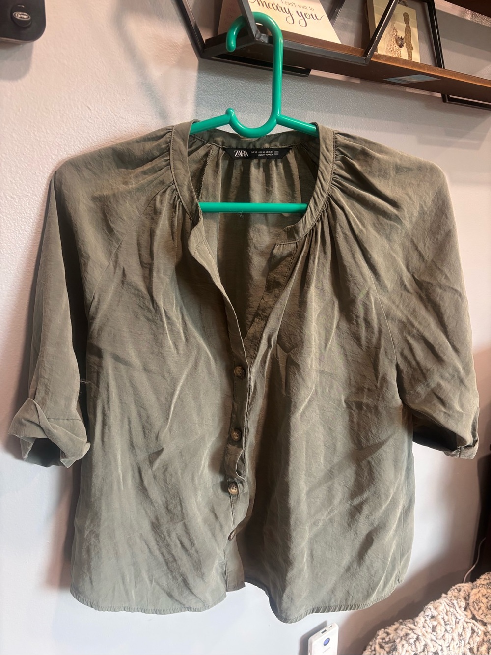 ZARA Olive Green Lightweight Button-Up Shirt